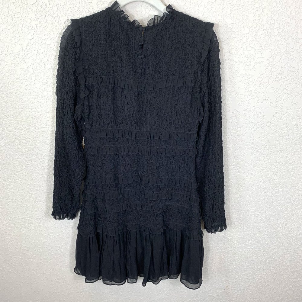 ULLA JOHNSON Black Silk Gia Dress Smocked 8 - Picture 7 of 10